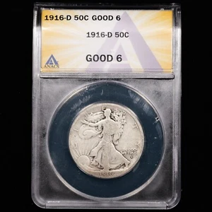 1916-D Walking Liberty Half Dollar 50c - ANACS GRADED G6 - Bild 1 von 4