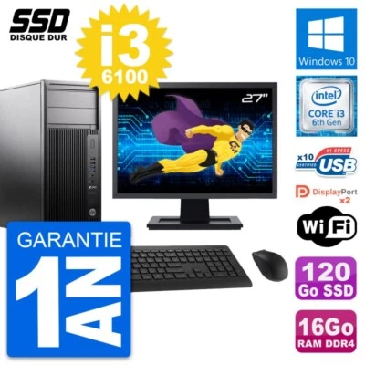 PC Tour HP WorkStation Z240 Ecran 27" i3-6100 RAM 16Go SSD 120Go Windows 10 Wifi - Photo 1/4