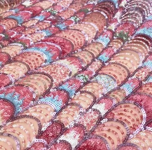 3 Yards Luxury Pink Pastel Sequin Embroidered Lace Fabric Mesh Fabric for sewing - Picture 1 of 8
