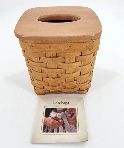 Vintage 2006 Longaberger Tissue Box Holder Basket With Wood Cover Lid Cover