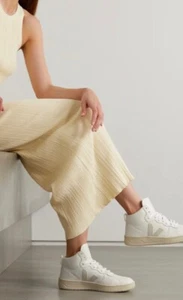 VEJA V-15 suede-trimmed perforated leather high-top sneaker, Size 39, Almost new - Picture 1 of 13