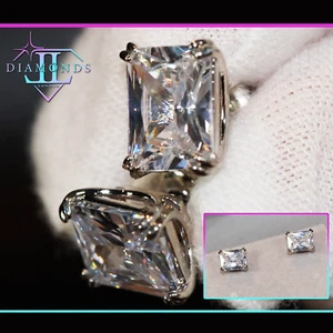 Diamond Earrings, Womens Diamond Ear Studs, Simulated Radiant Diamond Ear Studs - Picture 1 of 6