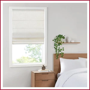 Roman Shade 27" x 64" Linen Blend Light Filtering Cordless 1 Piece Cordless - Picture 1 of 17