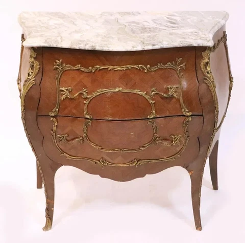 French Louis XV style furniture chest of drawers Bombe Chest Marble Top Ormolu Cover