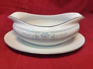 Sheffield BLUE WHISPER Gravy Boat w/attached underplate 1985 Made in Japan - Picture 1 of 5