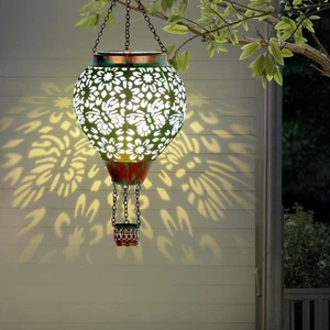 Hot Air Balloon Solar Lantern, Butterfly Hollow Out Metal Hot Air Balloon Dec... - Foto 1 di 7