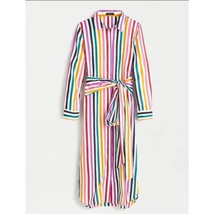 J. Crew Rainbow gestreiftes Shirtkleid mit Gürtel Baumwolle Langarm knielang Gr. XS - Bild 1 von 12