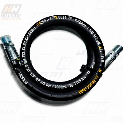 Гидравлический шланг 1/2 дюйма в сборе с 2 штекерными концами труб, штекерный NPT (1/2-14) 4000 фунтов на квадратный дюйм - Изображение 1 из 3
