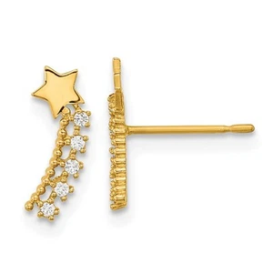 14K Yellow Gold Kids Cubic Zirconia Shooting Star Post Climber Earrings 0.57gm - Picture 1 of 5