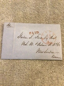 1853 Stampless Cover/Letter Boston MA to New London CT PAID Stamp Advert. C#HM - Picture 1 of 3