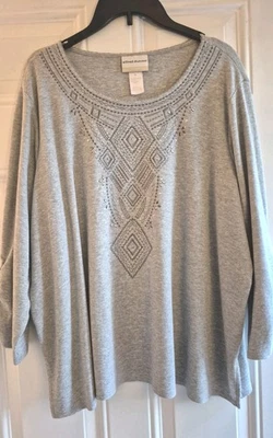 Top tejido ALFRED DUNNER - 2X - cuello redondo adornado, 3/4 Slvs, dobladillo ventilado Foto 1 de 4