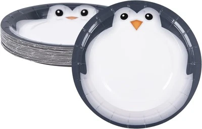 Platos de papel de pingüino de 9 pulgadas para 25 piezas, redondos de 9" redondos, 9&quot; gris/blanco  Foto 1 de 4