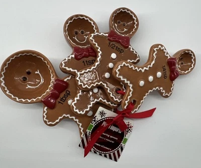 Pier 1 Import Christmas Gingerbread Man Ceramic Measuring Spoon 4 Pc Set NEW - Image 1 of 4