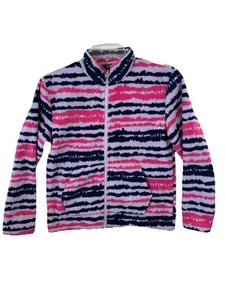 Eddie Bauer Fleece Girls Size M (10-12) Full Zip Jacket Pink Blue Stripe - Picture 1 of 12