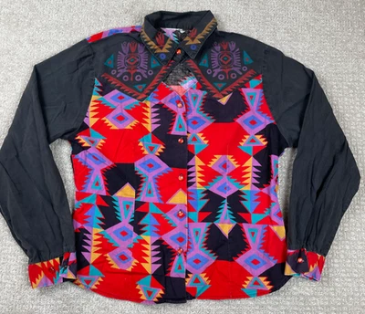 Vintage Western Plains Shirt Womens Medium Aztec Southwestern Colorful Button Up - Image 1 of 4