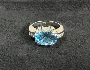 14 Karat Weißgold natürlicher Blautopas und Diamant Ringgröße 6,75 US - 10,8 Gramm - Bild 1 von 23