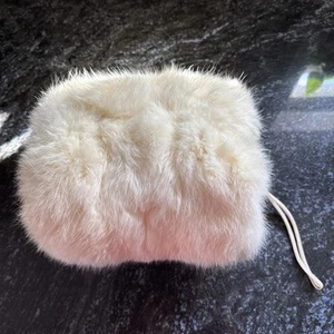 Vintage 1950s Women's White Rabbit Fur Muff Wedding Hand Warmer Bride 9" - Picture 1 of 4