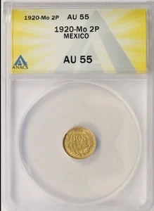1920-Mo Mexico Gold 2 Pesos ANACS AU55 - Picture 1 of 1