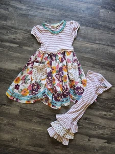 Matilda Jane Chrysalis Fall Mixed Prints Floral Striped Twirl Outfit - Picture 1 of 5