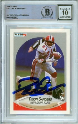 Fleer #382 1990 Deion Sanders Atlanta Falcons BGS autógrafo 10 Foto 1 de 2