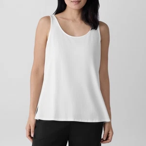 Camiseta sin mangas Eileen Fisher cuello redondo blanca de algodón orgánico con capas para mujer M elástica - Imagen 1 de 11