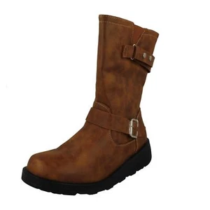 Botas para damas Spot On Hebilla Calce Ancho Detallado Media pantorrilla: F5R1200 - Imagen 1 de 18