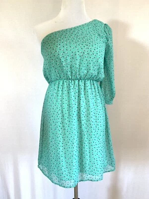 Vestido Everly Azul Teal Un Hombro Talla Pequeña Floral Lunares Usado en Excelente Condición Hermoso B4 Foto 1 de 4
