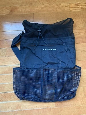 Lands End Kids Boy’s Navy Blue Drawstring Backpack With Front Zipper Pocket — 第 1/4 张图片