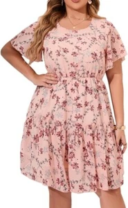 HBEYYTO Women's Plus Size 3XL Floral Print Boho Beach Dress Casual Ruffle Sleeve - Picture 1 of 5