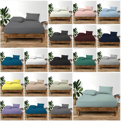 3PCS 100% Egyptian Cotton Fitted Sheet SET 35cm Extra Deep 400TC Bed Sheets