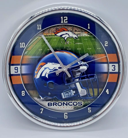 NFL Denver Broncos Round Clock 12" Chrome Wall Cover