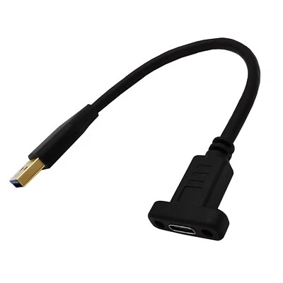 1x USB 3.0 A Male To Type C Female Screw Panel Mount Data Cable Gold Plated 20cm - Image 1 of 4