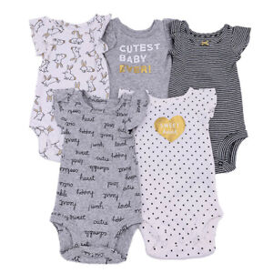 Carter's Baby Girls Infants 5 Pack Flutter Sleeves Bodysuits Set Rompers 1 Piece