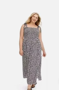 Diane Von Furstenberg Plus 2XTarget  Smocked Tie Strap Neutral Poppy Midi Dress - Picture 1 of 5