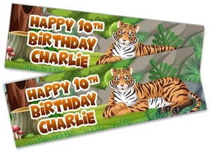 x2 Striscione Compleanno Personalizzato Disegno Tigre Decorazione Festa Bambini 370 - Foto 1 di 4