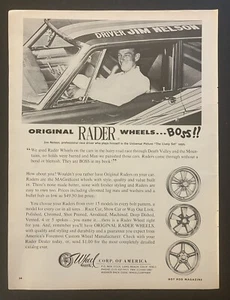 Wheel Corp. of America Rader Wheels Jim Nelson 1965 anuncio impreso vintage blanco y negro - Imagen 1 de 2