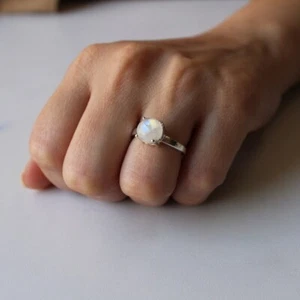 Anillo de plata esterlina 925 arco iris piedra lunar piedra de nacimiento joyería para mujeres regalos - Imagen 1 de 9