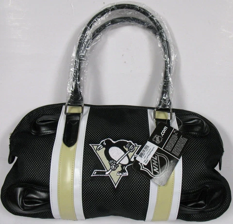 New NHL Pittsburgh Penguins Hockey Embroidered Mesh Bowler Bag Black Purse Cover