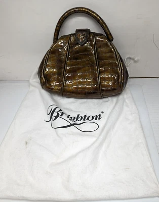 Vintage Brighton Shiny Patent Croclike Rhinestone Heart Handbag w / Dust Bag - Image 1 of 4