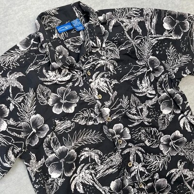 OP Ocean Pacific Shirt Mens Large Black Hawaiian Floral Tropical Camp Y2K Surf - Image 1 of 4