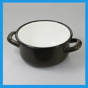 old vintage Metal Enamel White Green Kitchen Cooking Pot with Handles 1L NOS - Picture 1 of 2