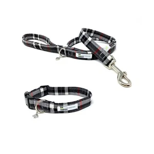 Black, Grey and Red Tartan Dog Collar and Optional Matching Lead Set - Picture 1 of 6