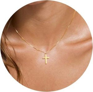 Dainty Cross Necklace for Women, Dainty 14K Gold Filled/Silver Cross Necklaces f - Picture 1 of 8