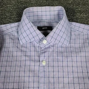 Hugo Boss Button Down Shirt Mens 15 32/33 Purple Plaid Dress Casual Preppy - Picture 1 of 12