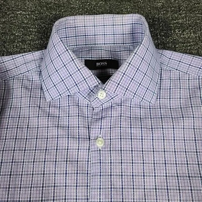 Hugo Boss Button Down Shirt Mens 15 32/33 Purple Plaid Dress Casual Preppy - Image 1 of 4
