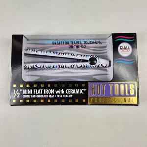 Hot Tools Professional 1/2” Mini Travel Flat Iron Ceramic Fast Heat Zebra New - Picture 1 of 7