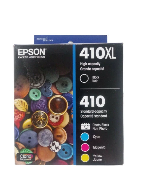 Epson 410XL Black High Capacity/Photo Black and Color Standard Capacity Ink Cartridges - Black/Cyan/Magenta/Yellow, Pack of 5