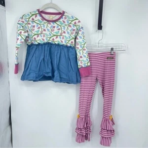 Matilda Jane Moments with you Tweet Tweet Tunic Ruffle pants 6 blue purple - Picture 1 of 6