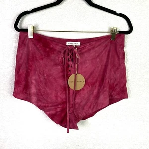 Honey Punch L kurze Shorts aus Kunstwildleder Schnürhose Boho Festival Western Pink Neu mit Etikett - Bild 1 von 5
