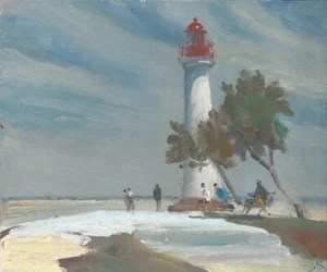 ORIGINAL MICHAEL RICHARDSON "Port Light" Lighthouse Brittany France OIL PAINTING - Picture 1 of 1